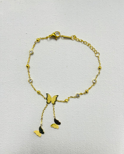 Gold Butterfly Crystal Chain Bracelet (stainless steel)