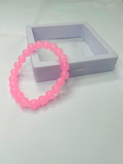 Vibrant Pink Polished Bead Stretch Bracelet