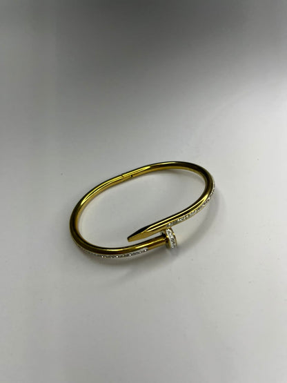 Gold Crystal Nail Bangle Bracelet (stainless steel)