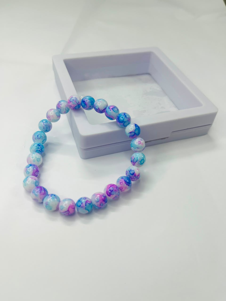 Tie-Dye Blue & Pink Marbled Beaded Bracelet