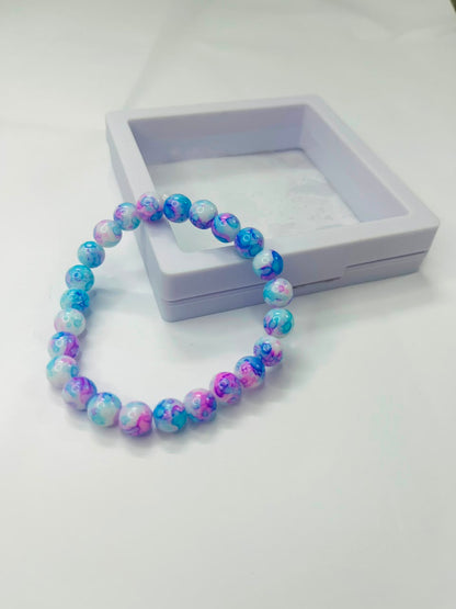 Tie-Dye Blue & Pink Marbled Beaded Bracelet