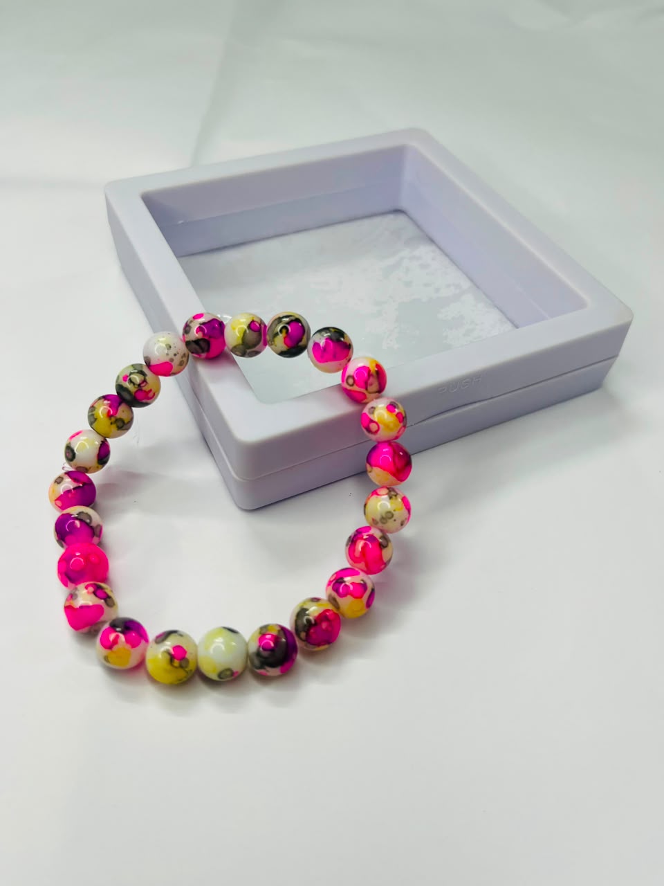 Neon Pink & Yellow Ink-Splatter Beaded Bracelet