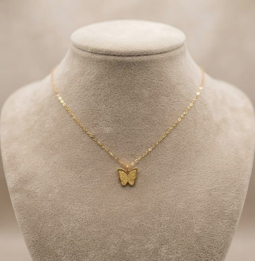 Gold Butterfly Pendant Necklace (stainless steel)
