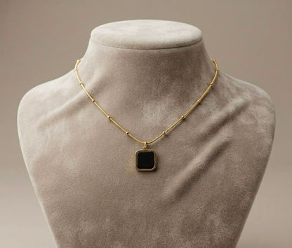 Square Black Onyx Pendant (stainless steel)