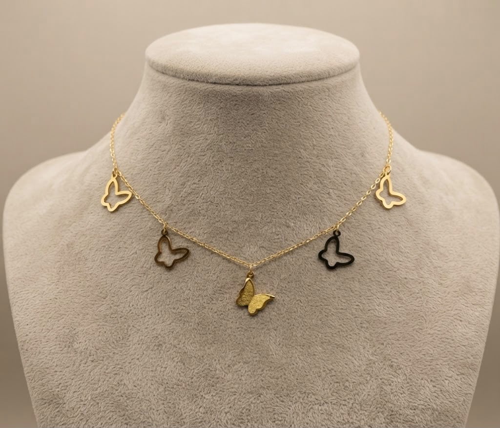 Gold Butterfly Charm Droplet Necklace (stainless steel)