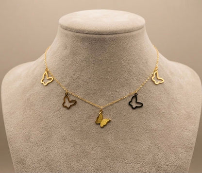 Gold Butterfly Charm Droplet Necklace (stainless steel)