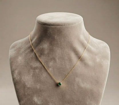 Round Green Emerald Stone Gold Pendant Necklace (stainless steel)