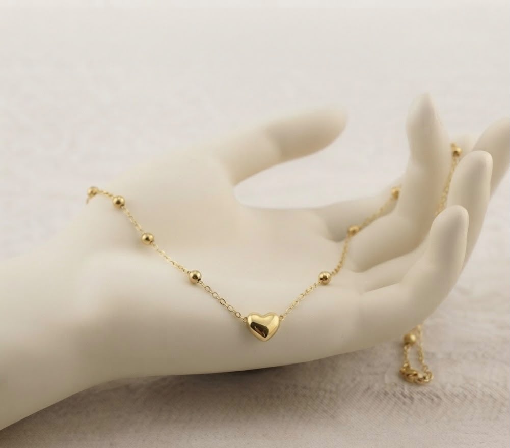 Golden Heart Pendant Satellite Chain Bracelet (stainless steel)