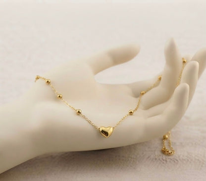 Golden Heart Pendant Satellite Chain Bracelet (stainless steel)
