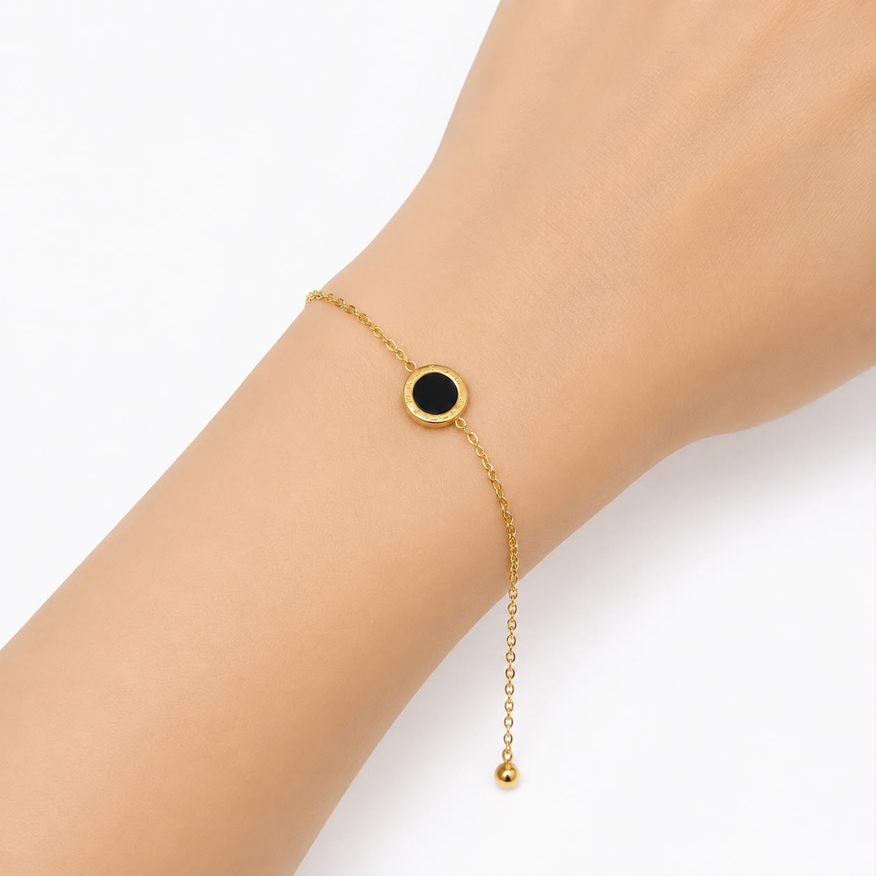 Roman Numeral Black Charm Bracelet (stainless steel)