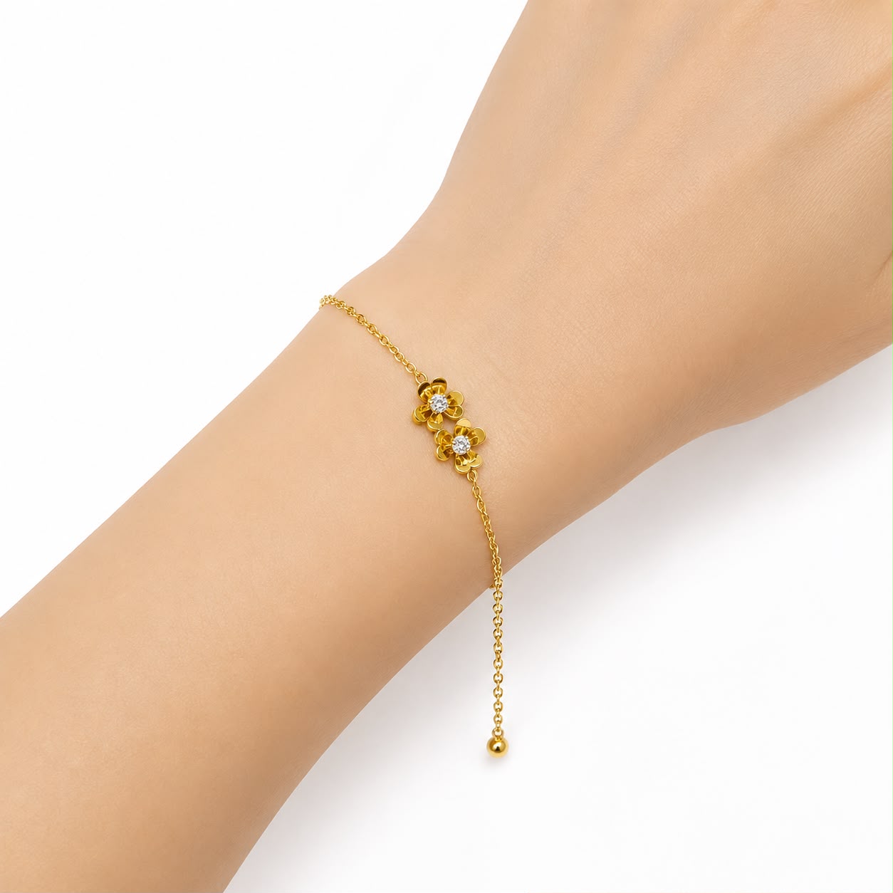 Double Flower Bracelet with Crystal Accent (stainless steel)