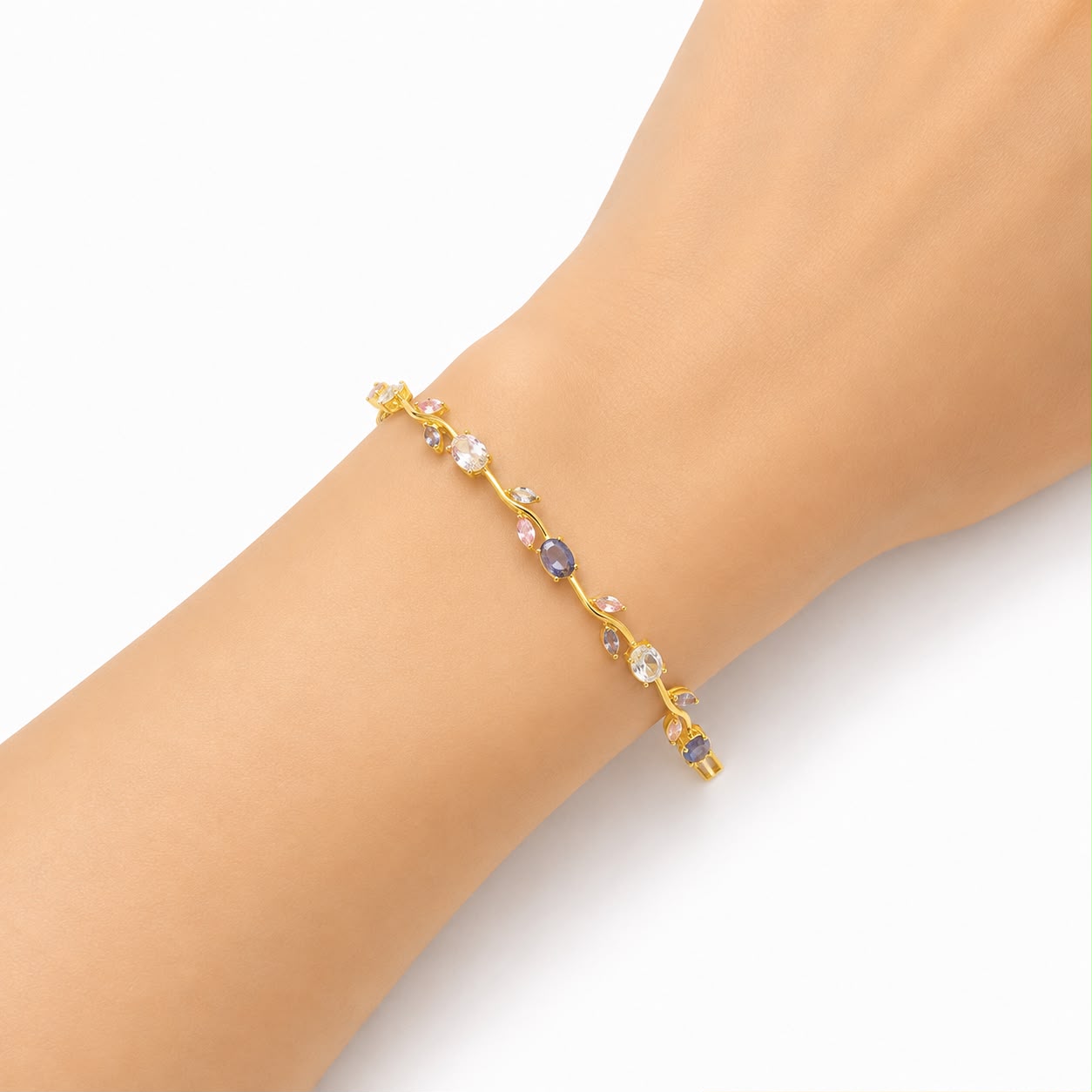 Elegant Pastel Tulip Gemstone Bracelet  (stainless steel)