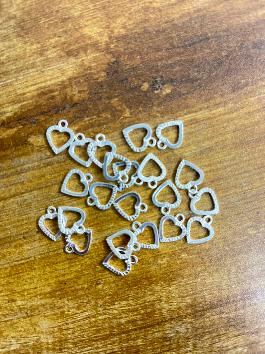 Silver Textured Open Heart Charms (Pack of 3)