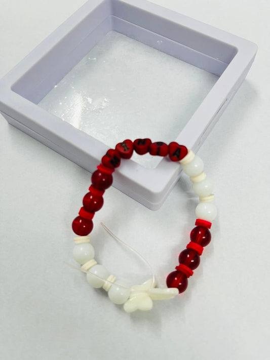 Personalized Red & White Heart-Letter Bracelet