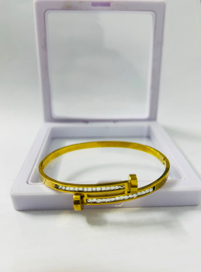 Gold-Tone Double Nail Crystal Bracelet (stainless steel)