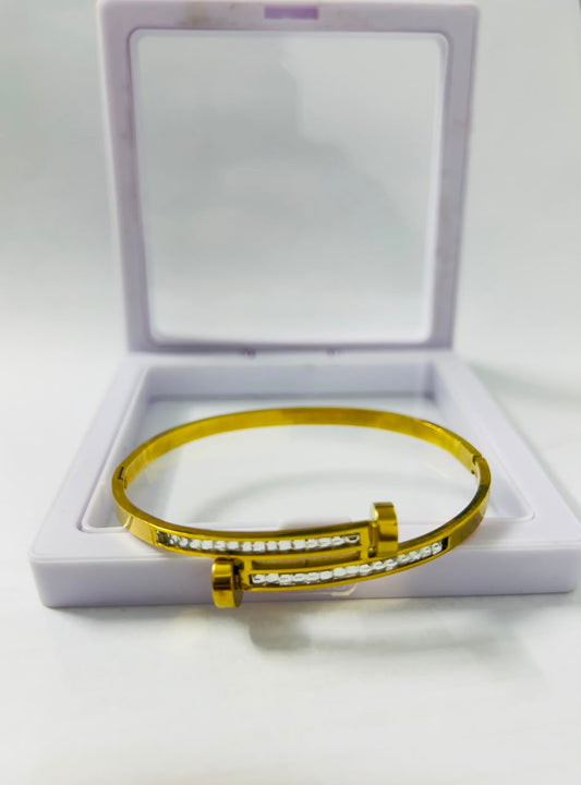 Gold-Tone Double Nail Crystal Bracelet (stainless steel)