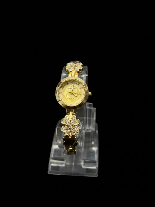 Lucky Clover Rhinestone Gold Watch