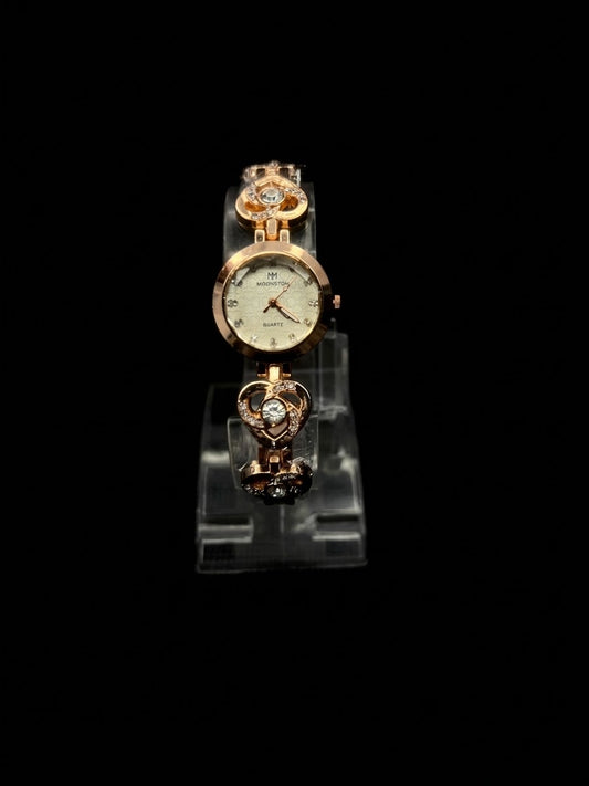 Rose Gold Swirl Heart Crystal  Watch