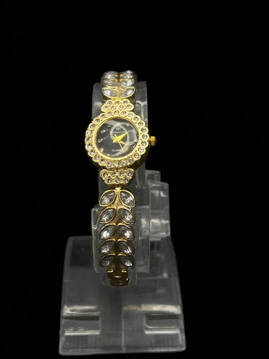 Gold Leaf Marquise Crystal Watch