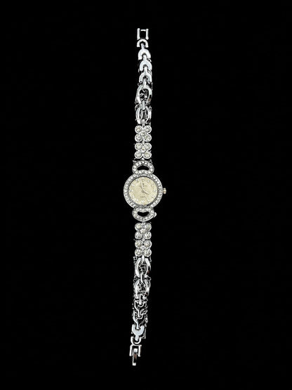 Silver Heart & Floral Crystal  Watch