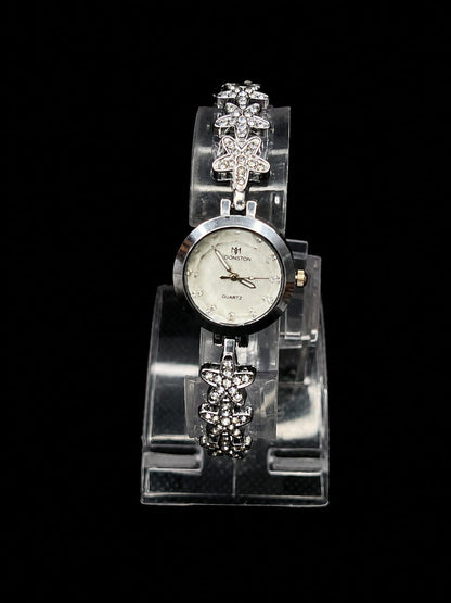 Silver Floral Crystal  Watch