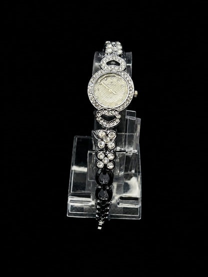Silver Heart & Floral Crystal  Watch