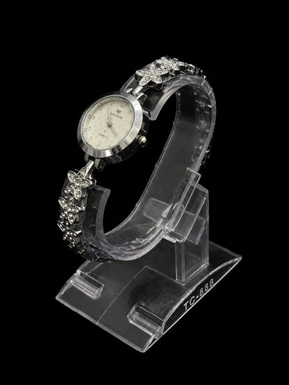 Silver Floral Crystal  Watch
