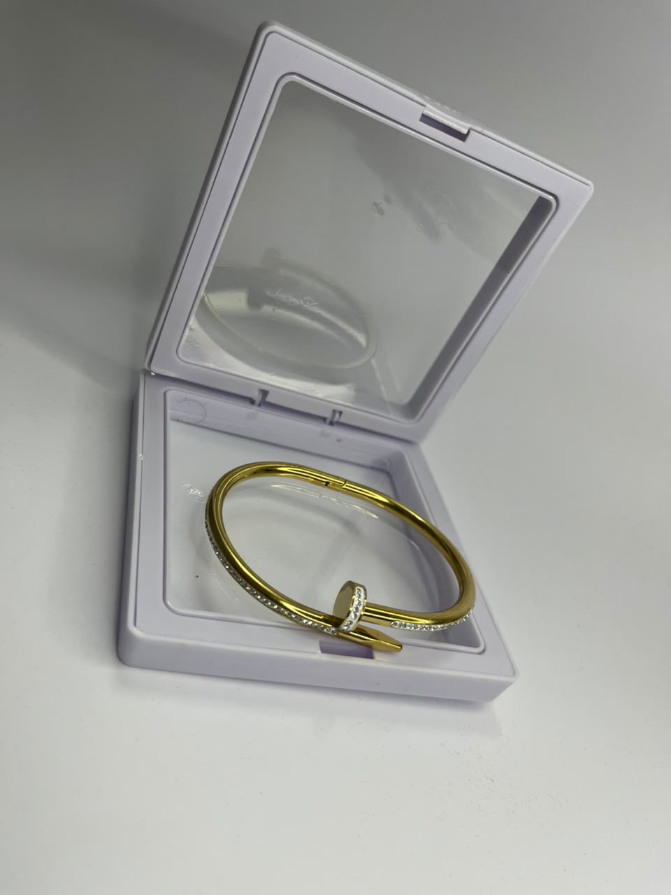 Gold Crystal Nail Bangle Bracelet (stainless steel)