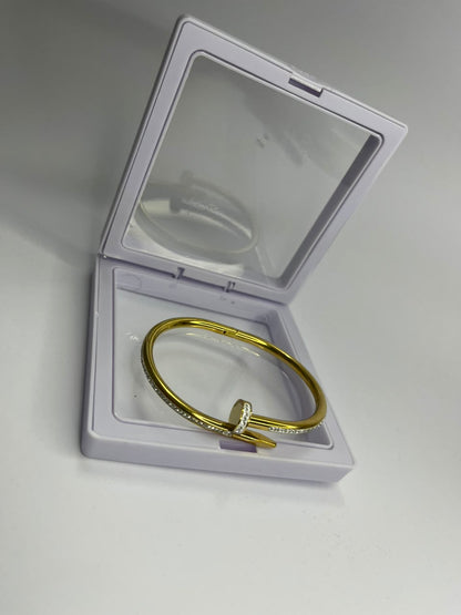 Gold Crystal Nail Bangle Bracelet (stainless steel)