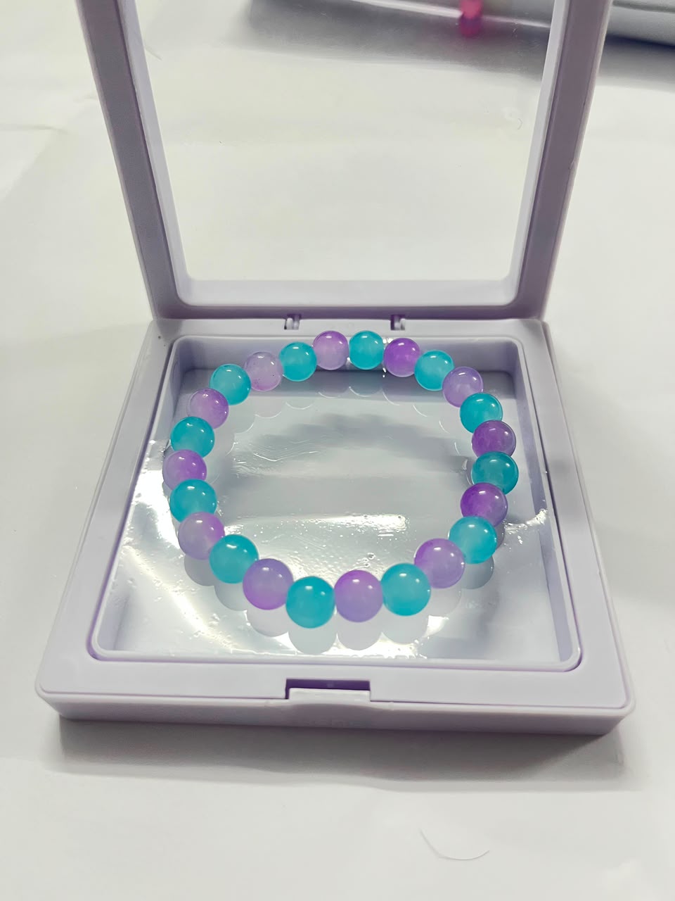 Vibrant Pastel Sky Blue and Violet Stretch Bracelet