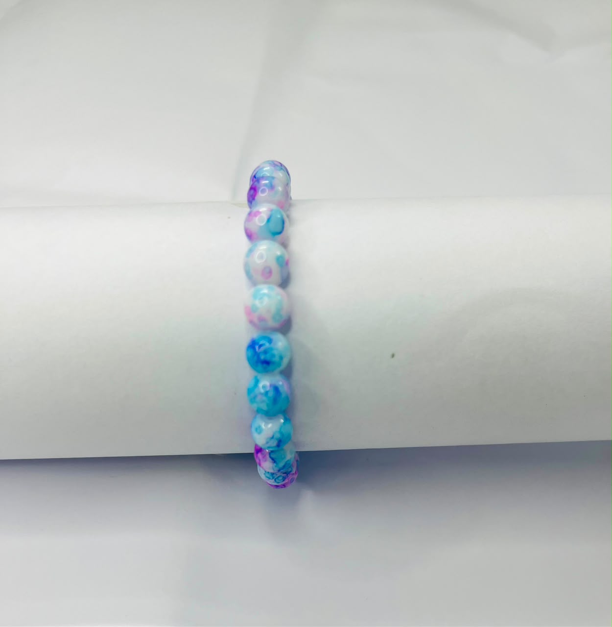 Tie-Dye Blue & Pink Marbled Beaded Bracelet