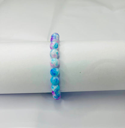 Tie-Dye Blue & Pink Marbled Beaded Bracelet