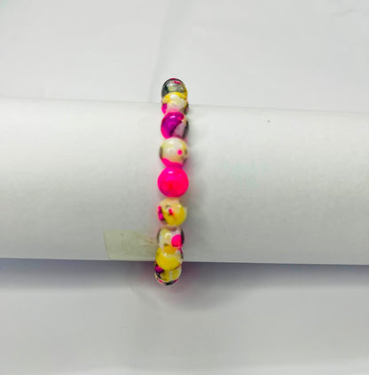 Neon Pink & Yellow Ink-Splatter Beaded Bracelet