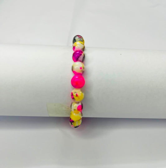 Neon Pink & Yellow Ink-Splatter Beaded Bracelet