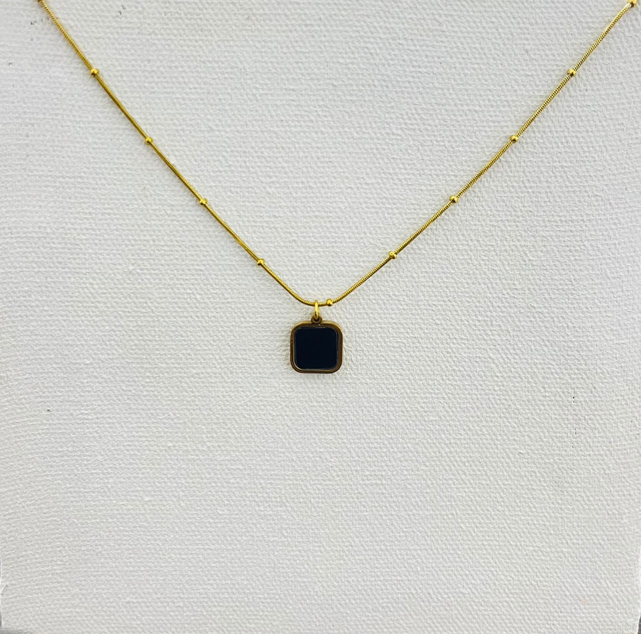 Square Black Onyx Pendant (stainless steel)