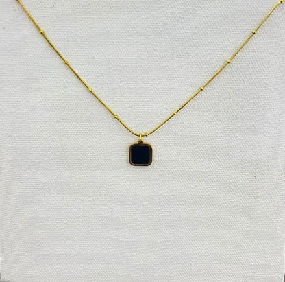 Square Black Onyx Pendant (stainless steel)