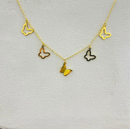 Gold Butterfly Charm Droplet Necklace (stainless steel)