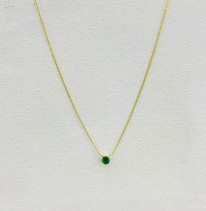Round Green Emerald Stone Gold Pendant Necklace (stainless steel)