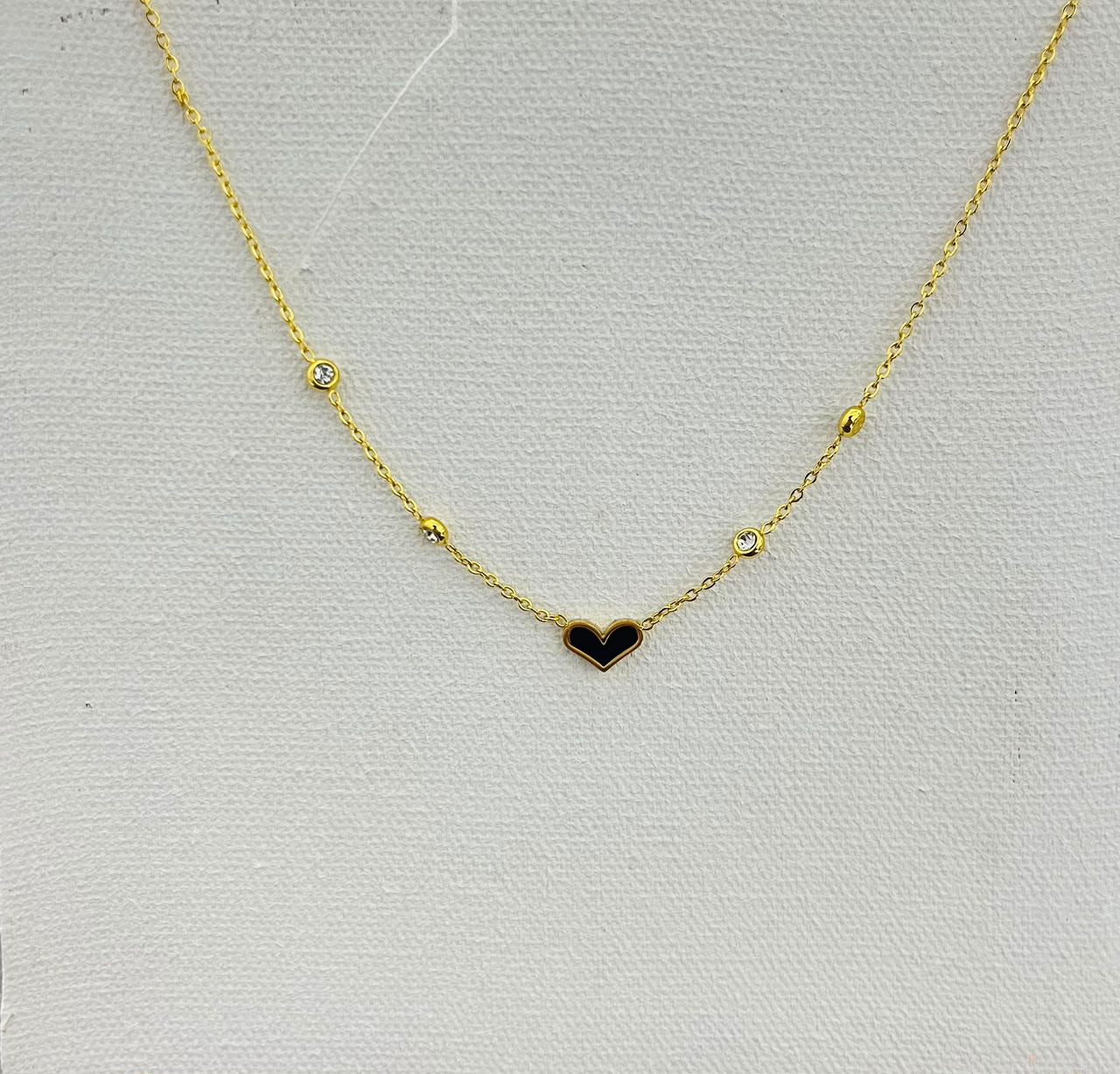 Black Heart Pendant Gold Necklace with Zircon Accents (stainless steel)
