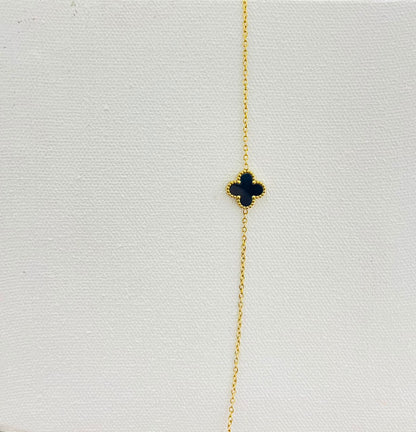 Leaf Clover Black Enamel Gold Chain Bracelet (stainless steel)