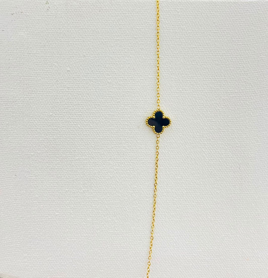 Leaf Clover Black Enamel Gold Chain Bracelet (stainless steel)
