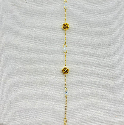 Gold Plated Rose & Bead Bracelet (stainless steel)
