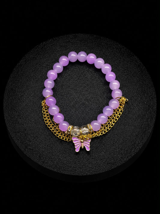Lavender Butterfly Beaded Bracelet