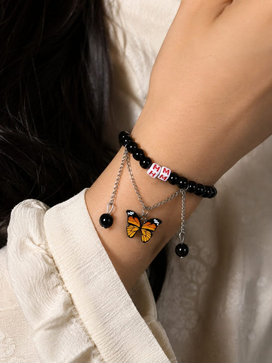 Customized Alphabet Butterfly charm bracelet