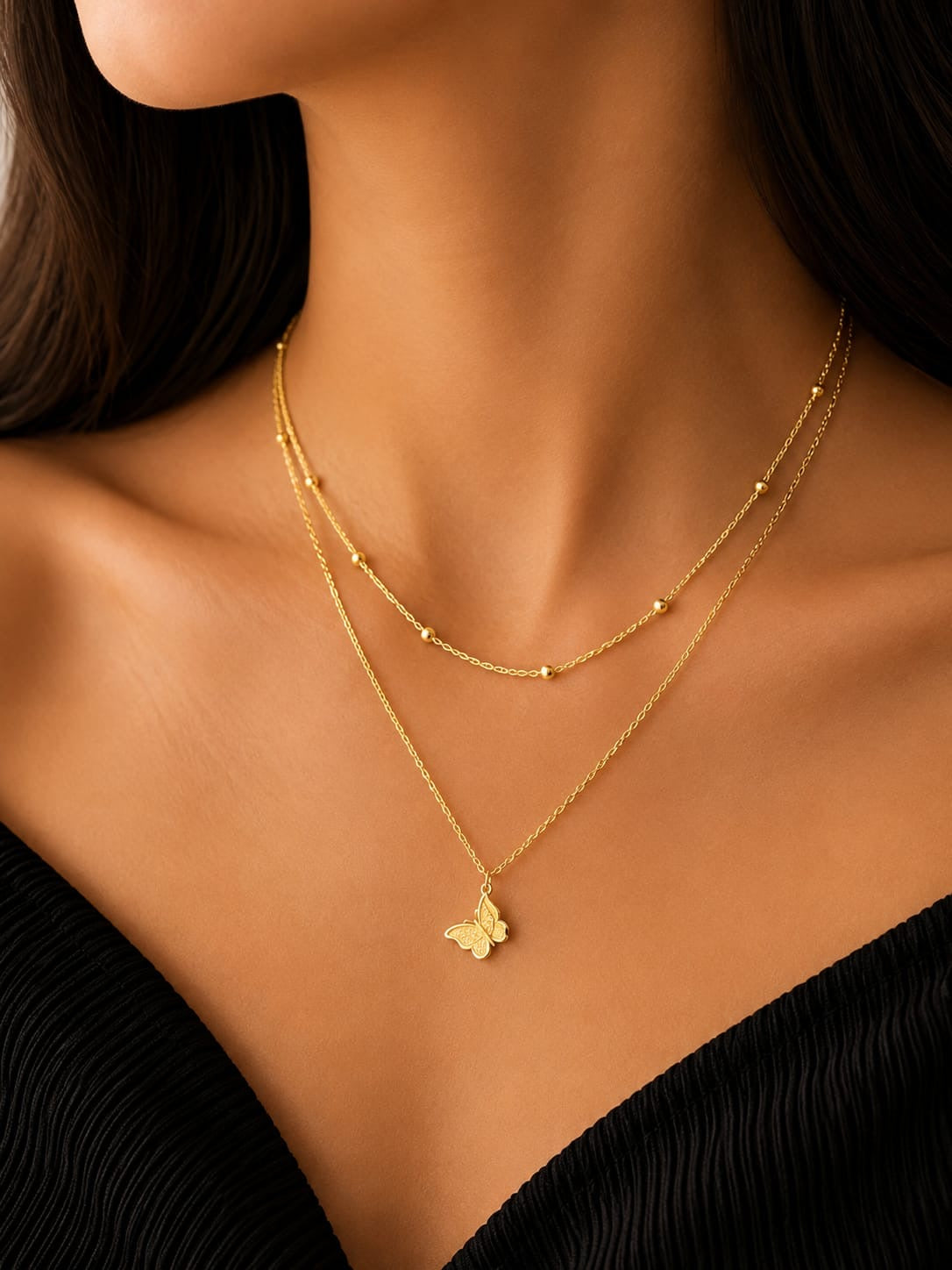 Golden Butterfly Layered Necklace