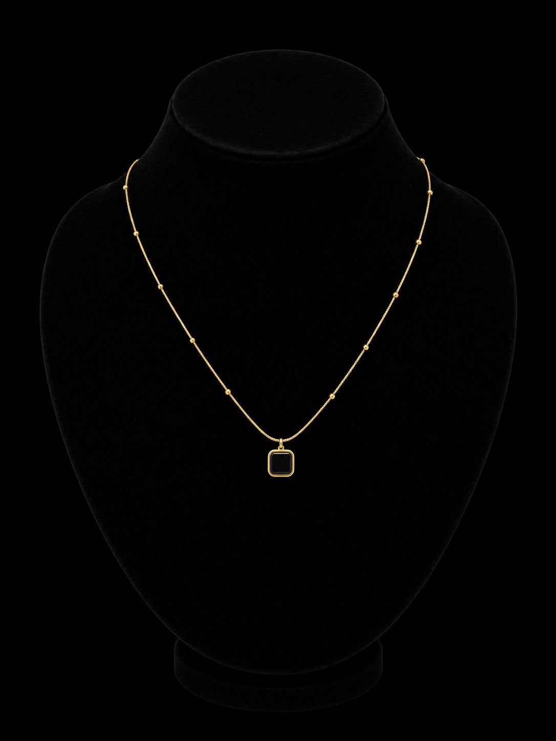 Square Black Onyx Pendant (stainless steel)