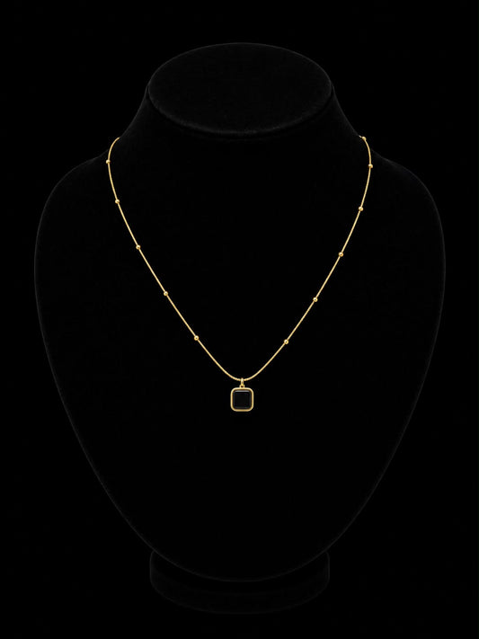 Square Black Onyx Pendant (stainless steel)