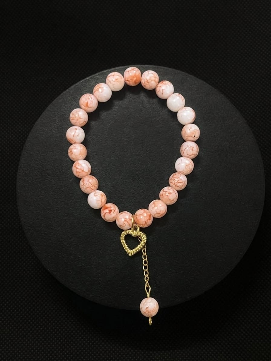 Peach Heart Charm Bracelet