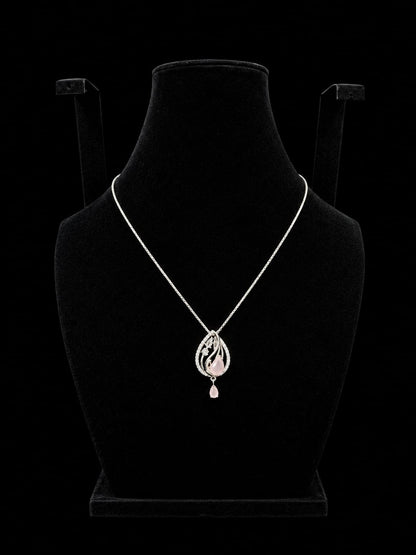 Silver Pink Crystal Teardrop Necklace