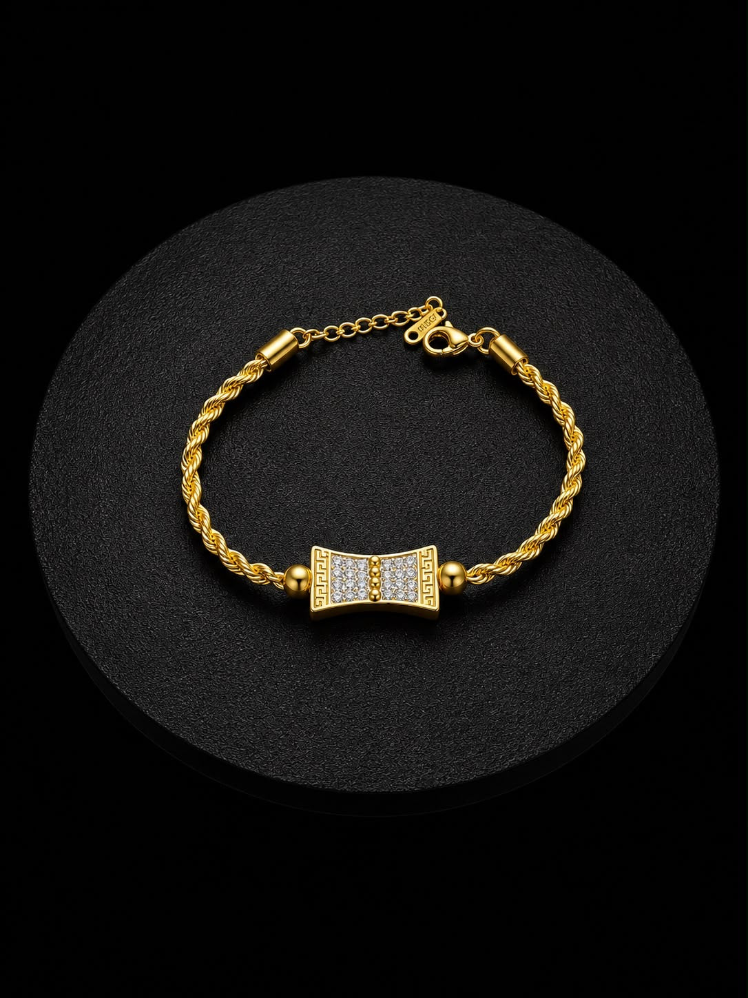 Stainless Steel Gold-Tone Crystal Bow Bracelet